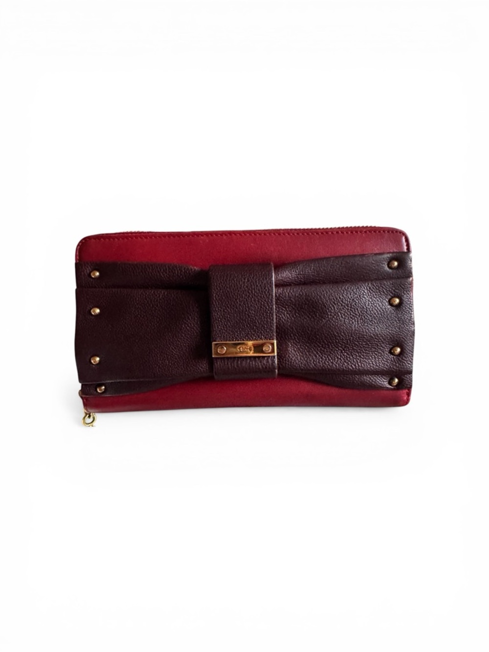 Chloé Bow-Accent Burgundy & Purple Leather Wallet.